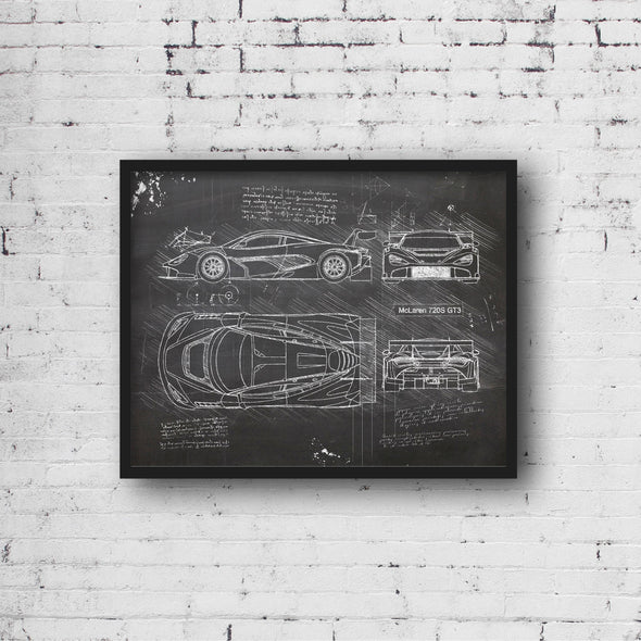 McLaren 720S GT3 (2019) Sketch Art Print - Sketch Style, Car Patent, Patent, Blueprint Poster, Blue Print, McLaren Cars (P718)