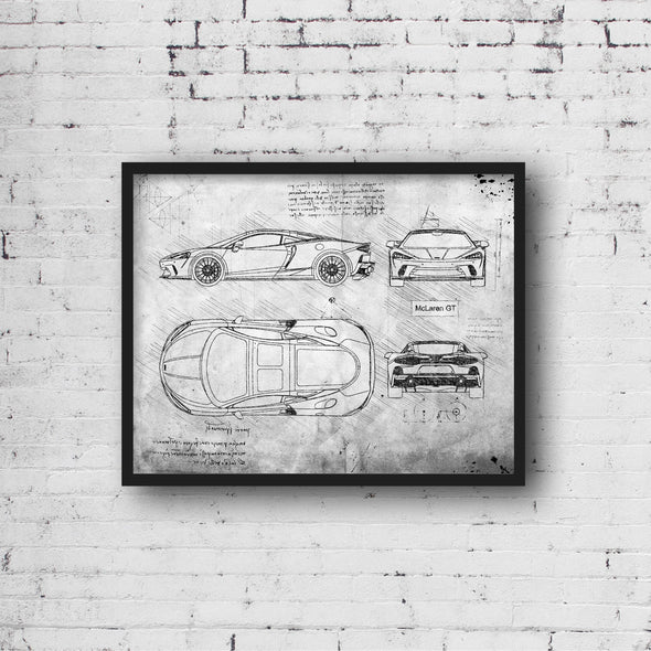 McLaren GT (2019 - present) Sketch Art Print - Sketch Style, Car Patent, Patent, Blue Print Poster, Senna Car, McLaren Cars (P820)