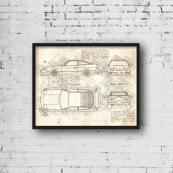 Nissan 180SX S13 (1989 - 1998) Sketch Art Print - Sketch Style, Car Patent, Blueprint Poster, Blue Print, 180 SX Poster (P649)