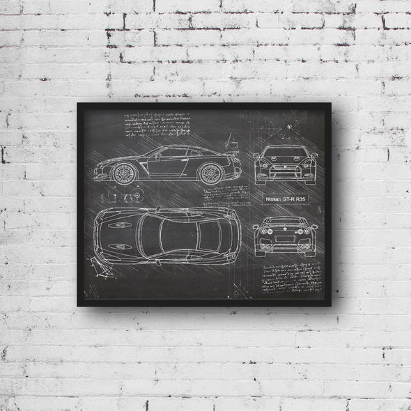 Nissan GT-R R35 (2007) Sketch Art Print - Sketch Style, Car Patent, Blueprint Poster, Blue Print, GTR R35 Car Art (P328)