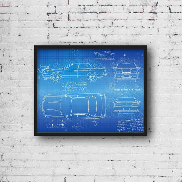 Nissan Skyline R32 4-Door (1989 - 94) Sketch Art Print - Sketch Style, Car Patent, Blueprint Poster, BluePrint, R32 Poster (P703)