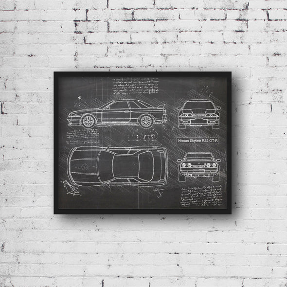 Nissan Skyline R32 GT-R (1989 - 94) Sketch Art Print - Sketch Style, Car Patent, Blueprint Poster, BluePrint, GTR Poster (P279)
