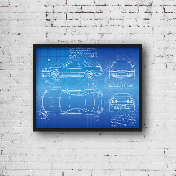 Nissan Skyline R32 GT-R (1989 - 94) Sketch Art Print - Sketch Style, Car Patent, Blueprint Poster, BluePrint, GTR Poster (P279)