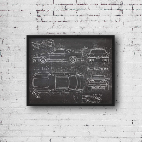 Nissan Skyline R33 GT-R (1995) Sketch Art Print - Sketch Style, Car Patent, Blueprint Poster, BluePrint, GTR Poster Print (P225)