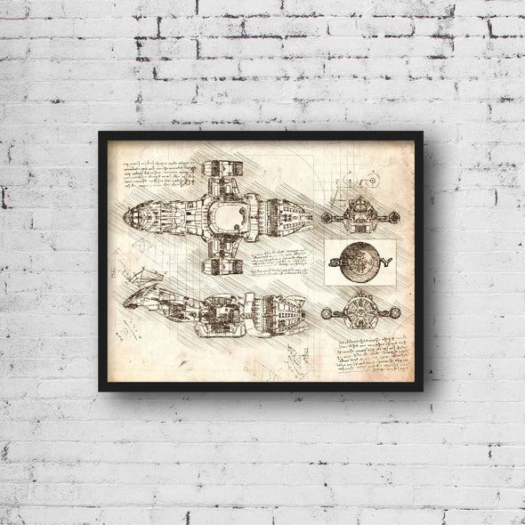 Serenity Firefly Sketch Art Print - Sketch Style, Wall Art, Patent Print, Space Ship, Firefly Wall Art (#P354)