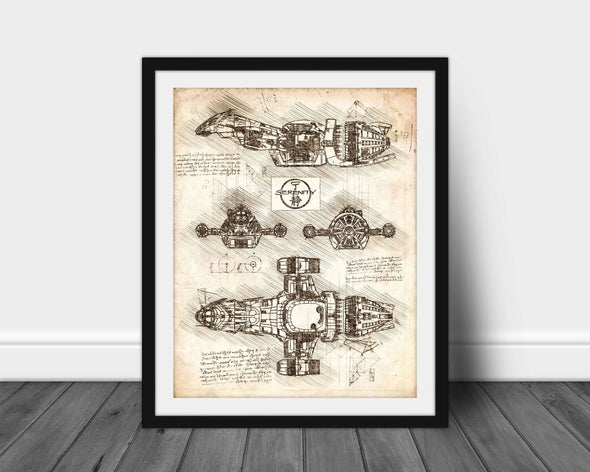 Serenity Firefly Sketch Art Print - Sketch Style, Wall Art, Patent Print, Space Ship, Firefly Wall Art, Vertical Art (#P617)