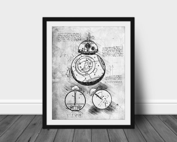 Star Wars BB-8 Droid Art Print - daVinci Style, Wall Art, Star Wars Poster, Patent Print, Leonardo daVinci, Blue Print, BB8 Poster (#P616)