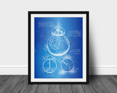 Star Wars BB-8 Droid Art Print - daVinci Style, Wall Art, Star Wars Poster, Patent Print, Leonardo daVinci, Blue Print, BB8 Poster (#P616)
