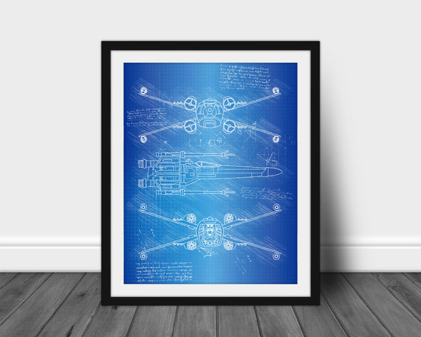 Star Wars X-Wing Art Print - daVinci Style, Wall Art, Star Wars Poster, Patent Print, Leonardo daVinci, Blue Print, X Wing Poster (#P273)