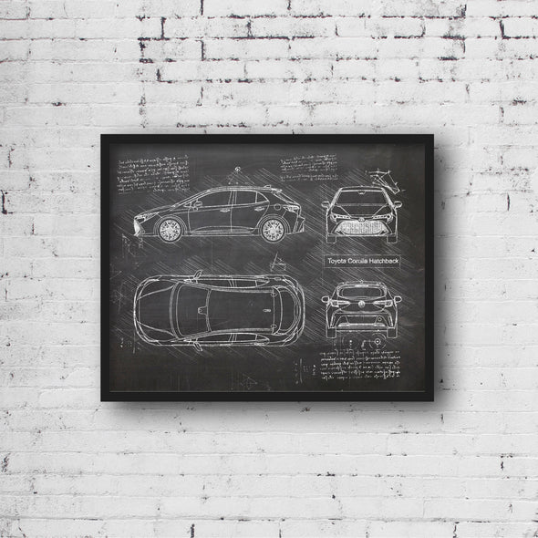 Toyota Corolla Hatchback (2018 - present) Sketch Art Print - Sketch Style, Car Patent, Blue Print Poster, Corolla Car Art (P755)