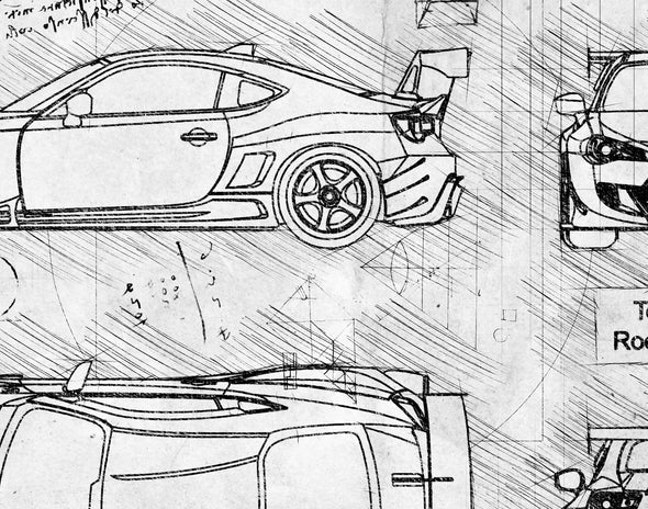 Toyota GT86 Rocket Bunny v3 (2011) Sketch Art Print - Sketch Style, Car Patent, Blue Print Poster, GT86 Car Poster (P453)
