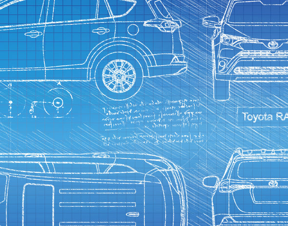 Toyota RAV4 (2016 - 18) Sketch Art Print - Sketch Style, Car Patent, Blueprint Poster, Blue Print, RAV4 Car Poster, RAV 4 (P775)