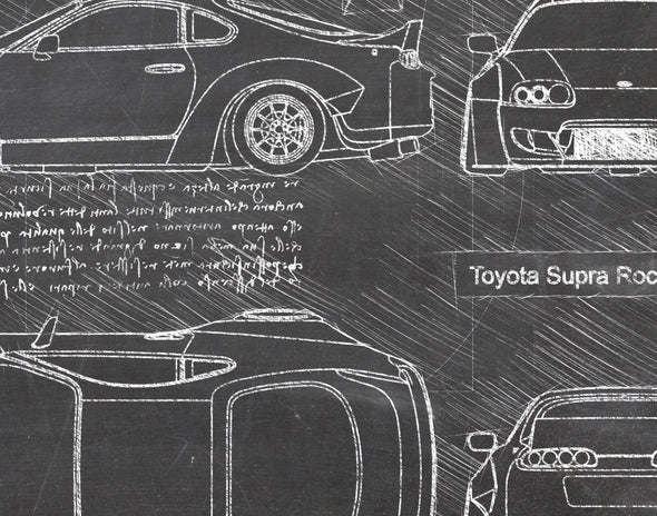 Toyota Supra Rocket Bunny (1993) Sketch Art Print - Sketch Style, Car Patent, Blue Print Poster, Supra Car Art (P796)