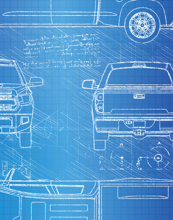 Toyota Tundra Double Cab TRD (2014 - present) Sketch Art Print - Car Patent, Vertical Art Blue Print Poster, Tundra Truck Art (P619)