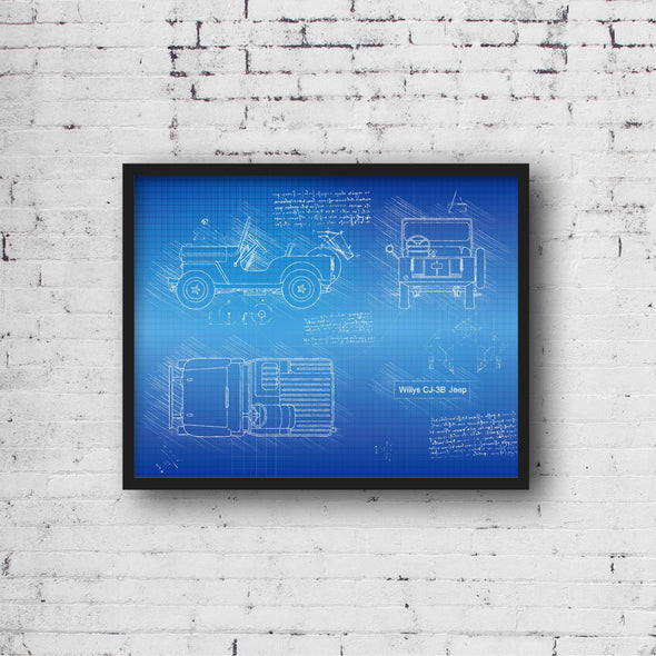 Willys CJ-3B Civilian Jeep Sketch Art Print - Sketch Style, Car Patent, Blueprint Poster, Blue Print, Willys CJ 3B Poster (P772)