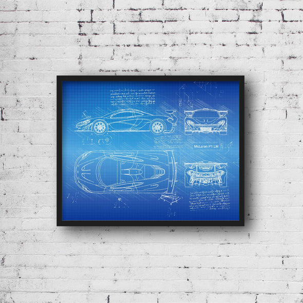 McLaren P1 LM (2018) Sketch Art Print - Sketch Style, Car Patent, Blueprint Poster, Blue Print, McLaren Poster (P420)
