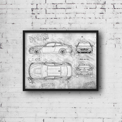 BMW M4 F82 (2014-Present) da Vinci Sketch Art Print (#342)