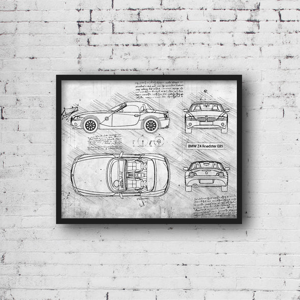 BMW Z4 Roadster E85 (2002-08) da Vinci Sketch Art Print (#345)