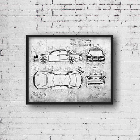 Audi S8 (2014) da Vinci Sketch Art Print (#310)