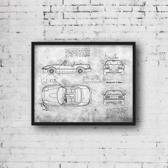 Mazda MX-5 Miata (1989-98) da Vinci Sketch Art Print (#334)