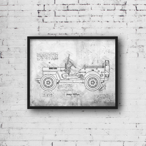 Jeep Willys (1942) da Vinci Sketch Art Print (#606)