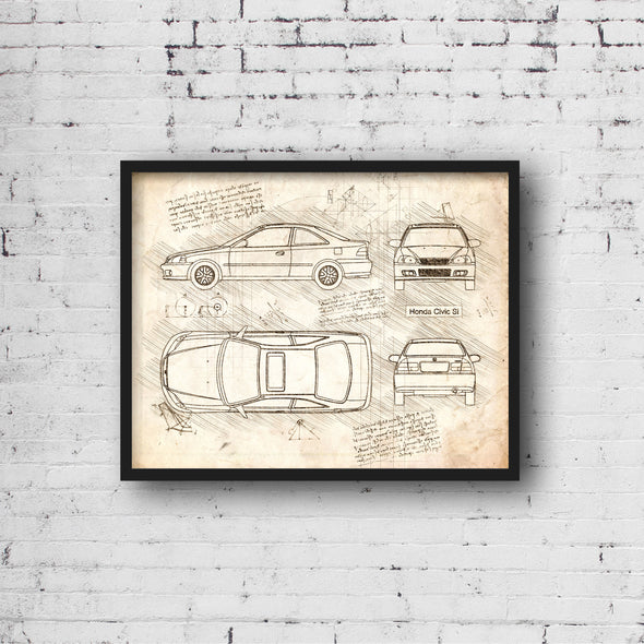 Honda Civic Si (1995-00) da Vinci Sketch Art Print (#705)