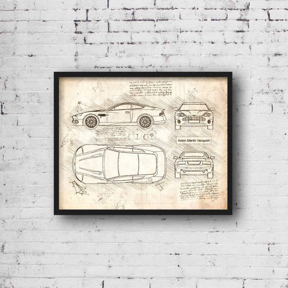 Aston Martin Vanquish (2001-07) da Vinci Sketch Art Print (#358)