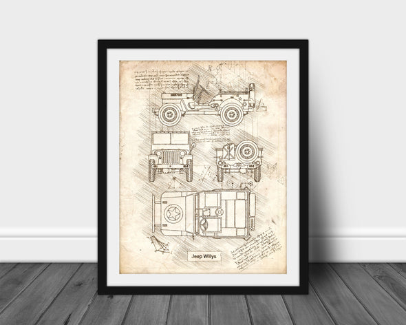 Jeep Willys (1942) da Vinci Sketch Art Print (#592)