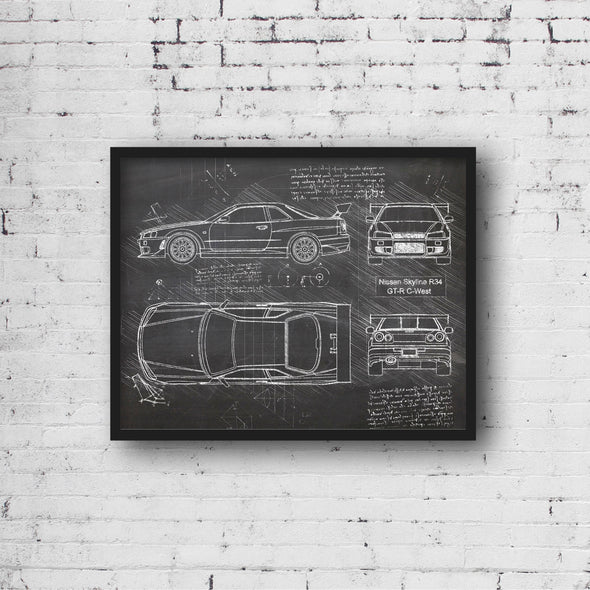 Nissan Skyline R34 GT-R C-West (1999) da Vinci Sketch Art Print (#456)