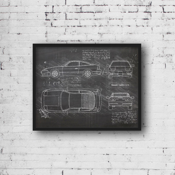 Nissan 180SX S13 (1989-98) da Vinci Sketch Art Print (#649)