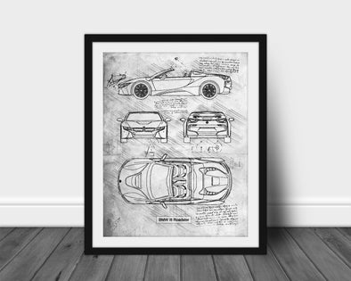 BMW i8 Roadster (2018-Present) da Vinci Sketch Art Print (#561)