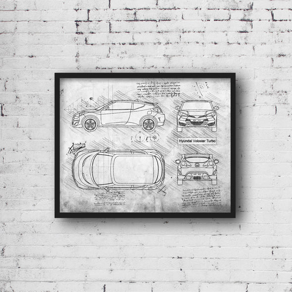 Hyundai Veloster Turbo (2013-18) da Vinci Sketch Art Print (#668)