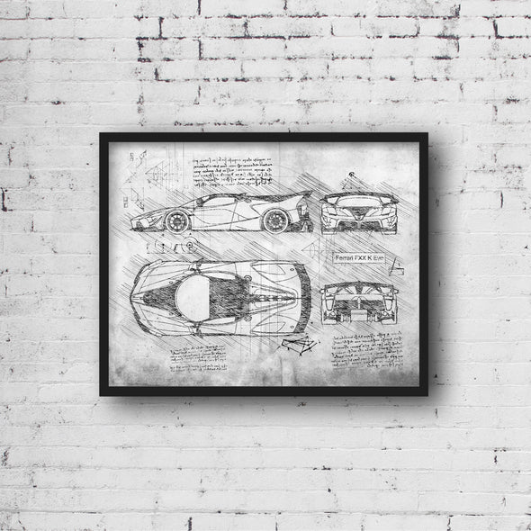 Ferrari FXX K Evo (2018) da Vinci Sketch Art Print (#696)