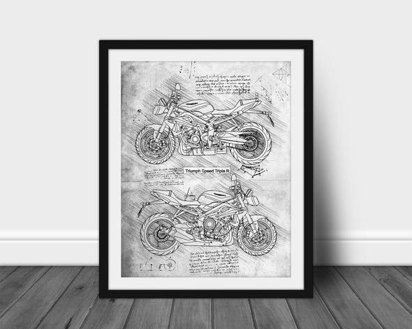 Triumph Speed Triple R (2017-Present) da Vinci Sketch Art Print (#678)