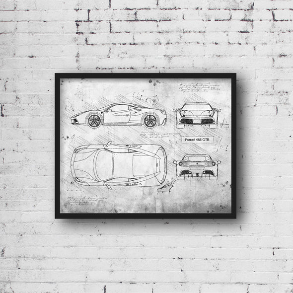 Ferrari 488 GTB (2015-Present) da Vinci Sketch Art Print (#799)