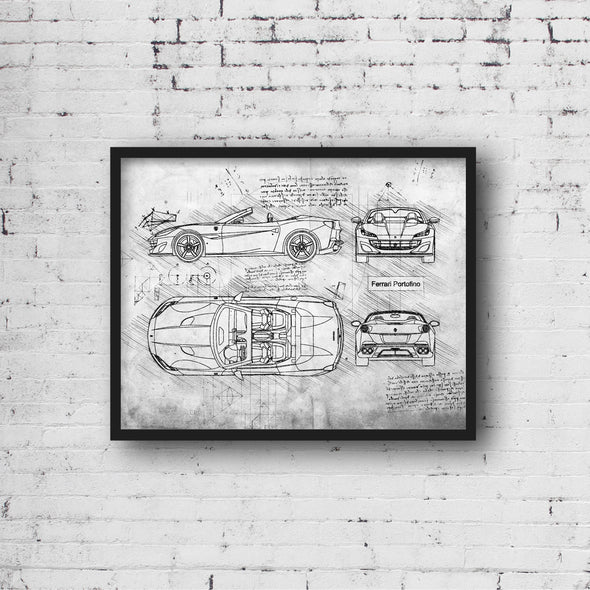 Ferrari Portofino (2017-Present) da Vinci Sketch Art Print (#640)