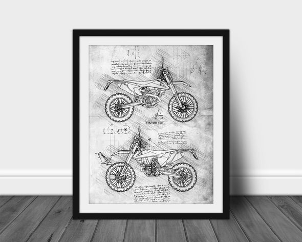 KTM 500 EXC (2017-Present) da Vinci Sketch Art Print (#677)