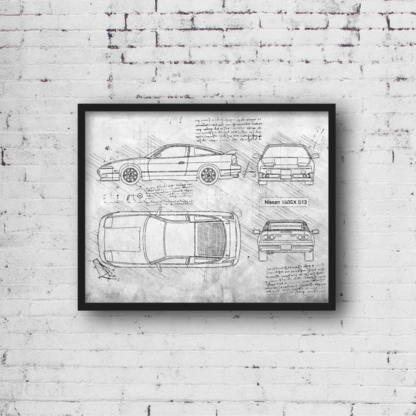 Nissan 180SX S13 (1989-98) da Vinci Sketch Art Print (#649)
