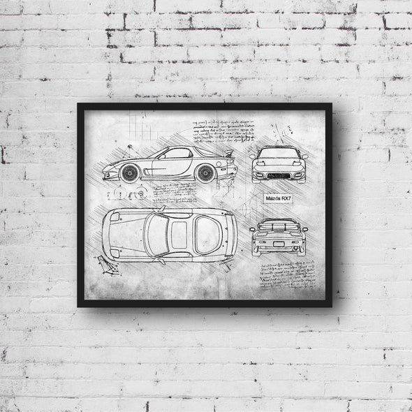 Mazda RX7 (1993) da Vinci Sketch Art Print (#626)