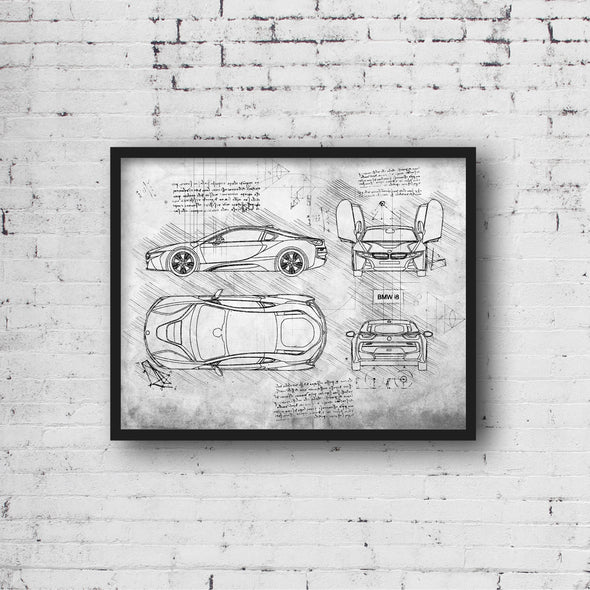 BMW i8 (2013) da Vinci Sketch Art Print (#409)