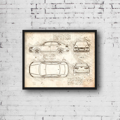 Audi A3 (2013-16) da Vinci Sketch Art Print (#655)