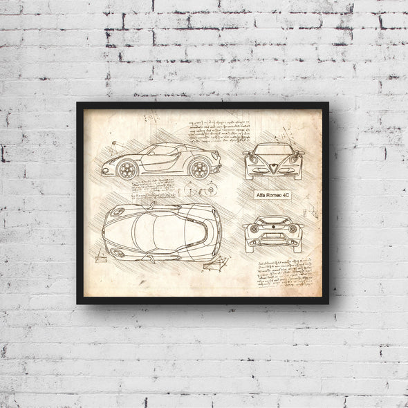 Alfa Romeo 4C (2012-Present) da Vinci Sketch Art Print (#620)