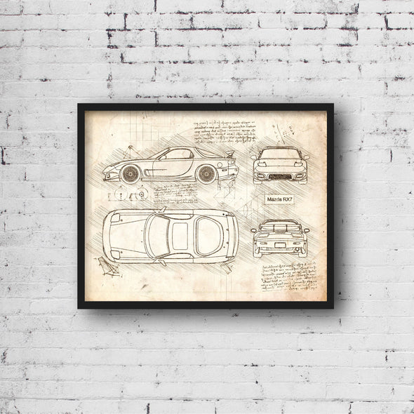 Mazda RX7 (1993) da Vinci Sketch Art Print (#626)