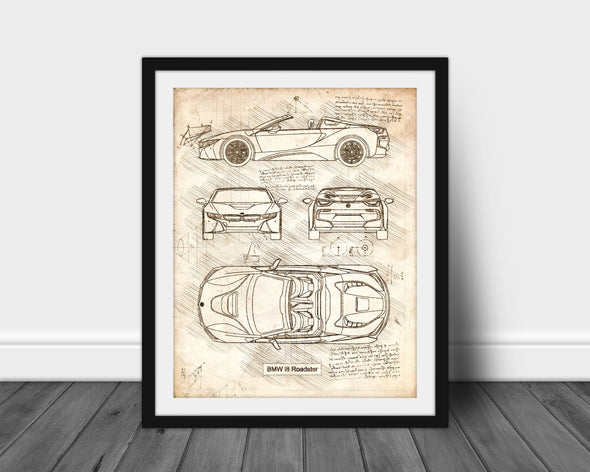 BMW i8 Roadster (2018-Present) da Vinci Sketch Art Print (#561)