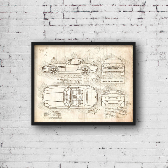 BMW Z8 Roadster E52 (1999-03) da Vinci Sketch Art Print (#776)