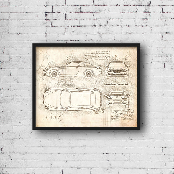 BMW 6-Series Convertible F12 (2012-15) da Vinci Sketch Art Print (#524)