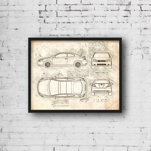 Scion tC RS 2.0 (2004-10) da Vinci Sketch Art Print (#686)