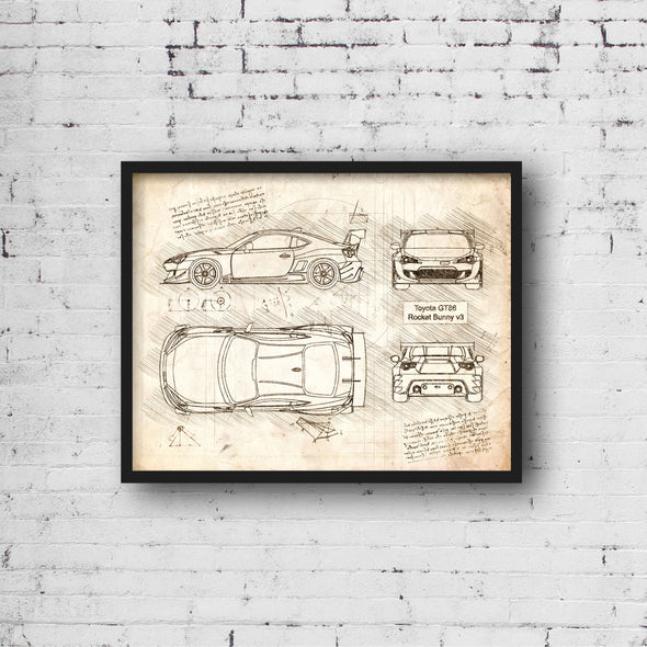 Toyota GT86 Rocket Bunny v3 (2012-Present) da Vinci Sketch Art Print (#453)