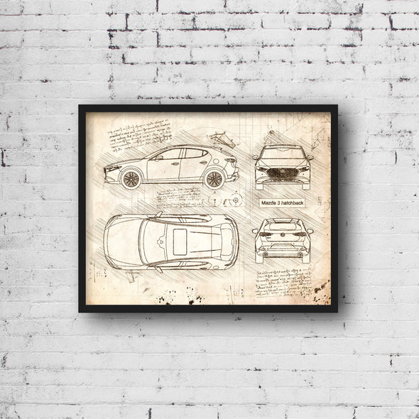 Mazda 3 Hatchback (2019) da Vinci Sketch Art Print (#769)